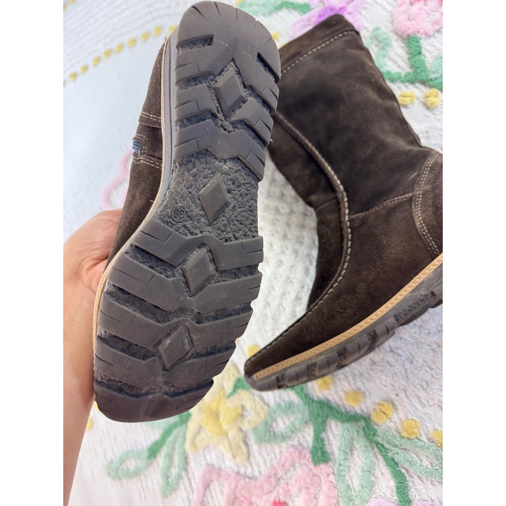 Made in Italy vtgBrown Suede leatherMid Calf Boots Side Zip Lug Sole Size 39 - Picture 3 of 9